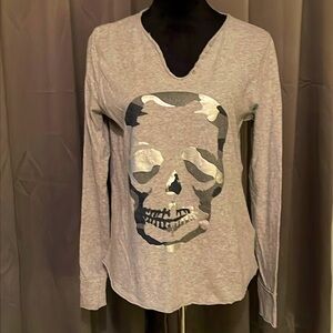 Zadig &Voltaire‎ Tunisien Strass, Camo,skull Henley pullover. Gray,size M. EUC